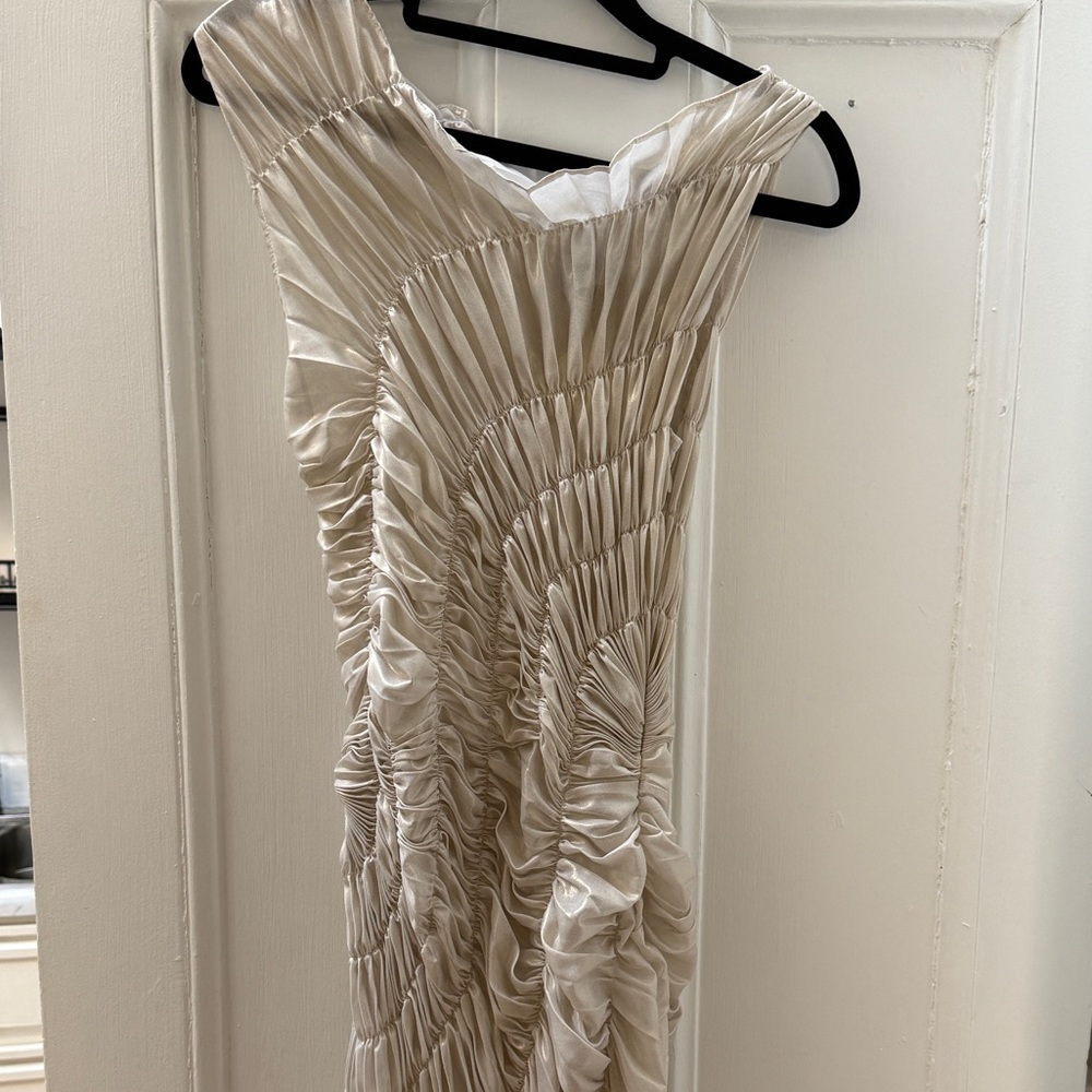 Georgia Hardinge Fossil Ivory Metallic Dress Pleated - Picture 2 of 7
